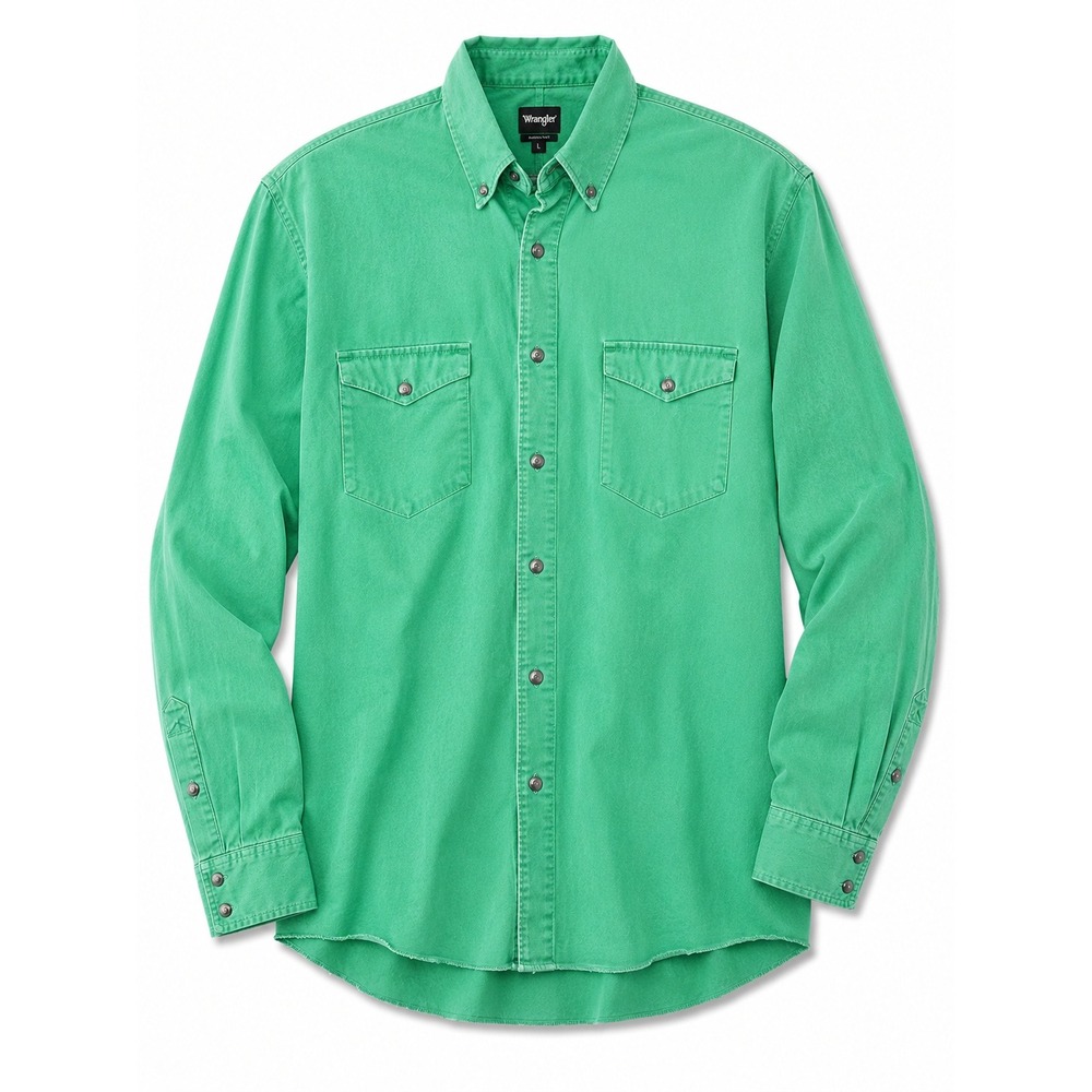 Vintage‎ 80s Wrangler Cowboy Cut Green Western Shirt Men's 16.5X34 Made in USA